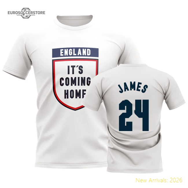 England Its Coming Home T-Shirt (James 24) - White-Football Jersey Hub