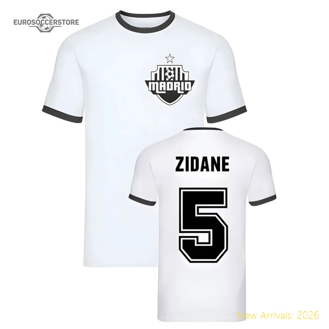 Zinedine Zidane Madrid Ringer Tee (White)-Football Jersey Hub