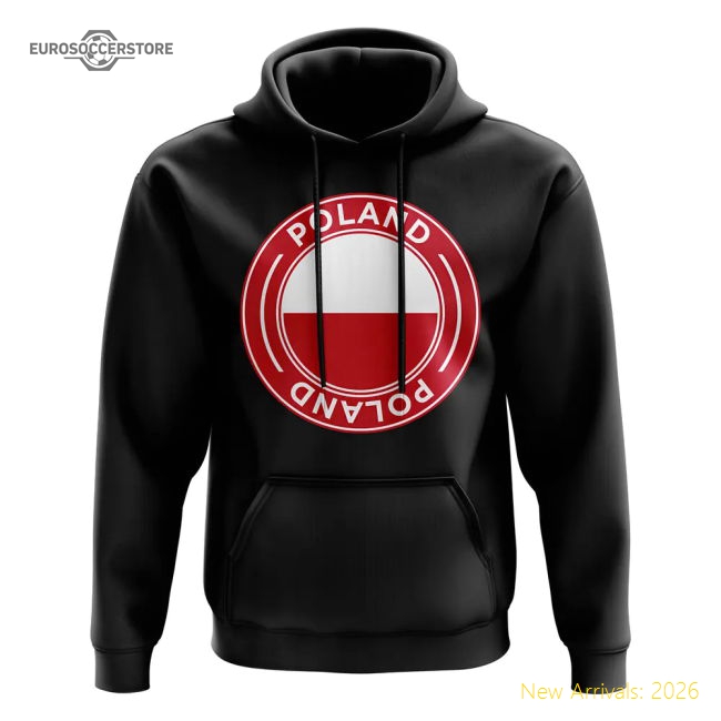 Poland Football Badge Hoodie (Black)-Football Jersey Hub