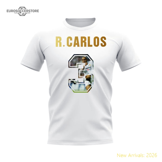 Roberto Carlos Name And Number Real Madrid T-Shirt (White)-Football Jersey Hub