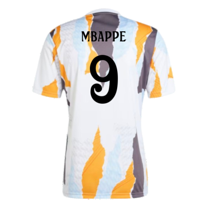 2024-2025 Real Madrid Pre-Match Shirt (White/Crew Orange) (Mbappe 9)-Football Jersey Hub