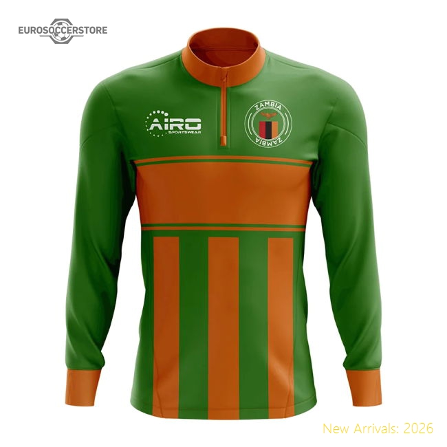 Zambia Concept Football Half Zip Midlayer Top (Green-Orange)-Football Jersey Hub