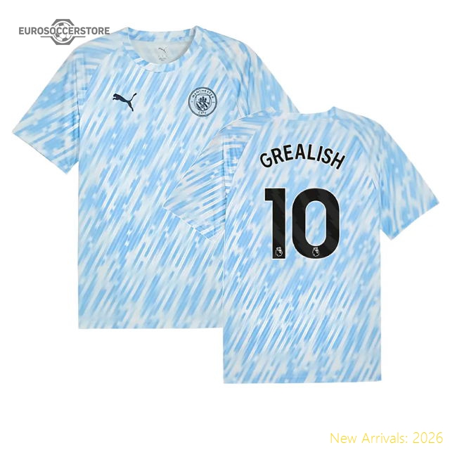 2025-2026 Man City Warm Up Jersey (Silver Sky) (Grealish 10)-Football Jersey Hub