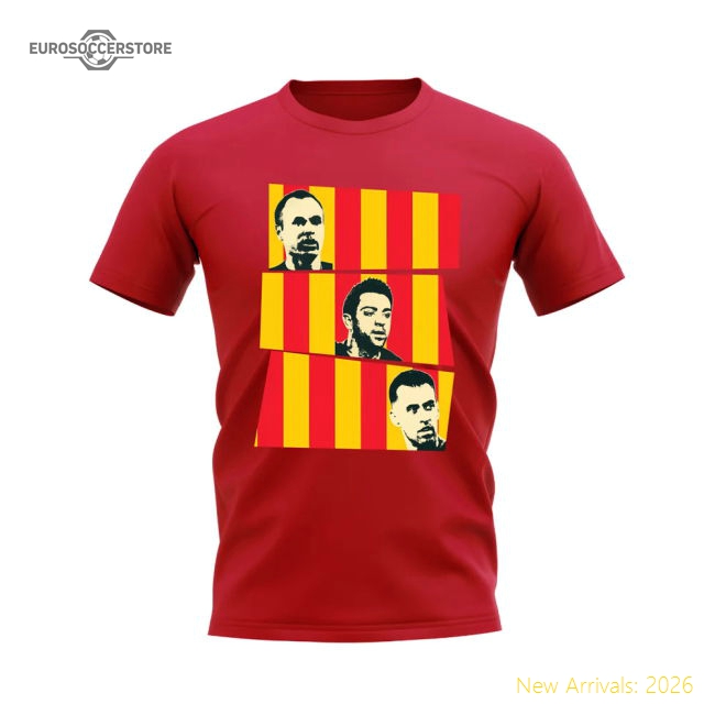 Iniesta Xavi Busquets Spain Trio T-Shirt (Red)-Football Jersey Hub