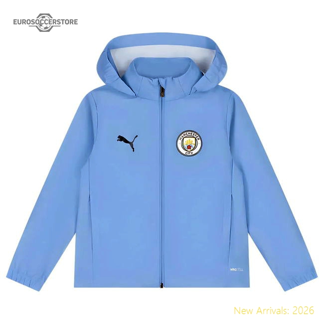2025-2026 Man City Training All-Weather Jacket (Light Blue) - Kids-Football Jersey Hub