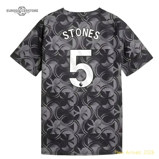 2025-2026 Man City Warm Up Jersey (Black) - Kids (Stones 5)-Football Jersey Hub