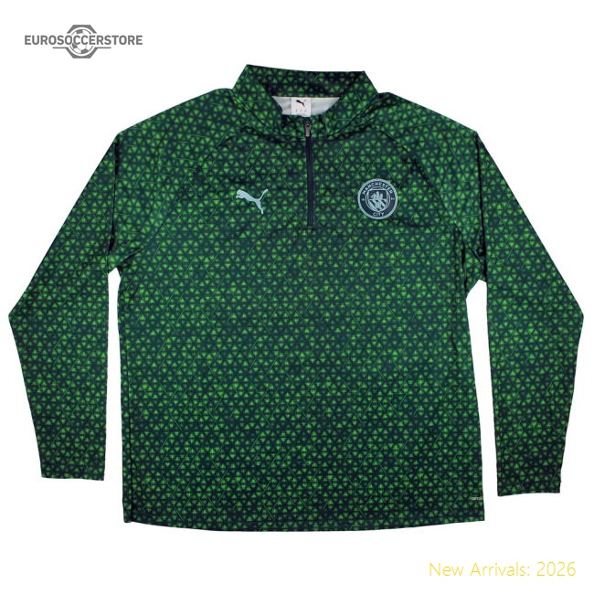 2025-2026 Man City Warm Up 1/4 Zip Top (Green Terrain)-Football Jersey Hub