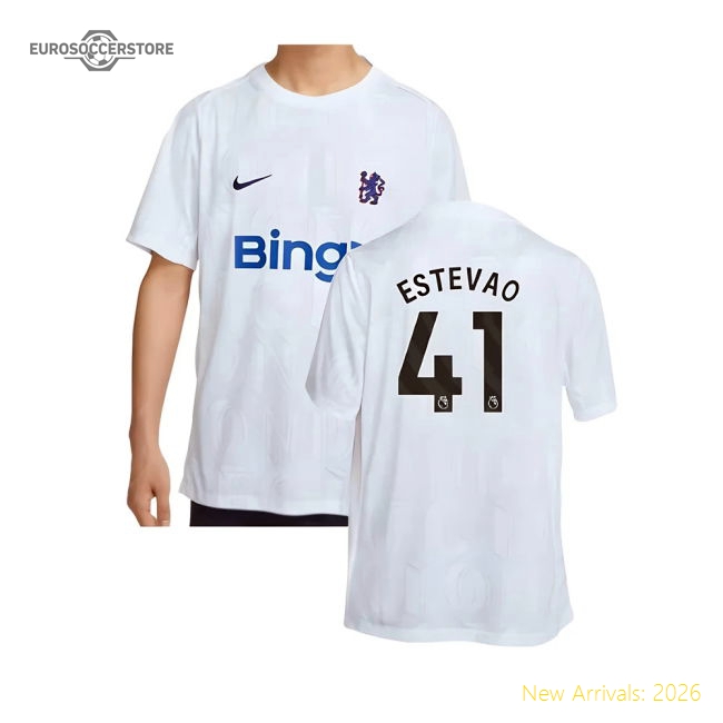 2025-2026 Chelsea Academy Pro Pre-Match Football Top (White) (Estevao 41)-Football Jersey Hub