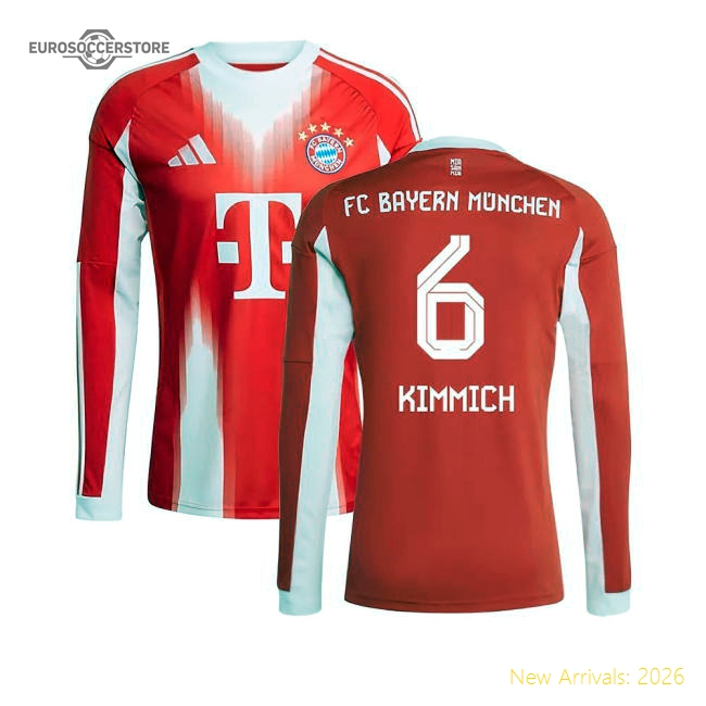 2025-2026 Bayern Munich Long Sleeve Home Shirt (Kimmich 6)-Football Jersey Hub