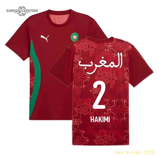 2024-2025 Morocco Prematch SS Jersey (Red) (Hakimi 2)-Football Jersey Hub