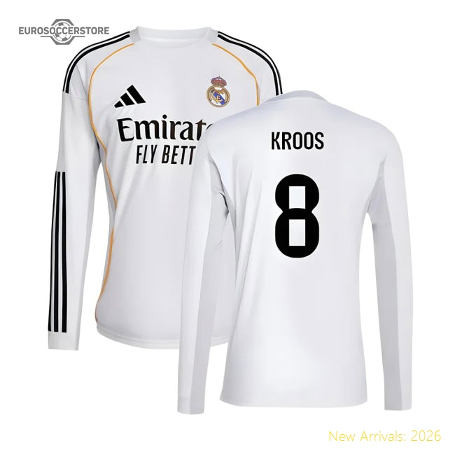 2025-2026 Real Madrid Long Sleeve Home Shirt (Kroos 8)-Football Jersey Hub