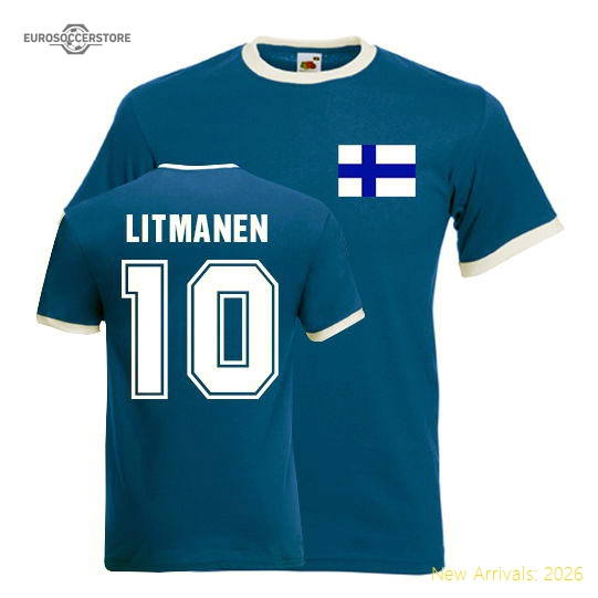 Jari Litmanen Finland Ringer Tee (blue)-Football Jersey Hub