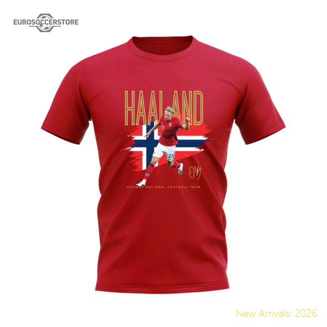 Erling Haaland Norway Football Celebration T-Shirt (Red)-Football Jersey Hub