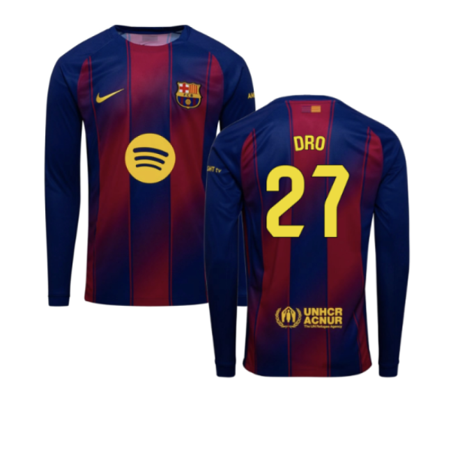 2025-2026 Barcelona Home Long Sleeve Shirt (Dro 27)-Football Jersey Hub