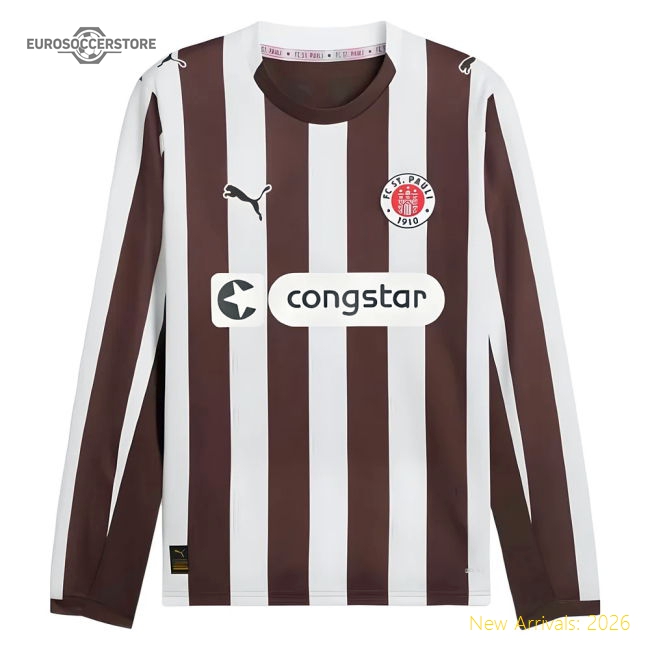 2025-2026 St Pauli Long Sleeve Home Shirt-Football Jersey Hub