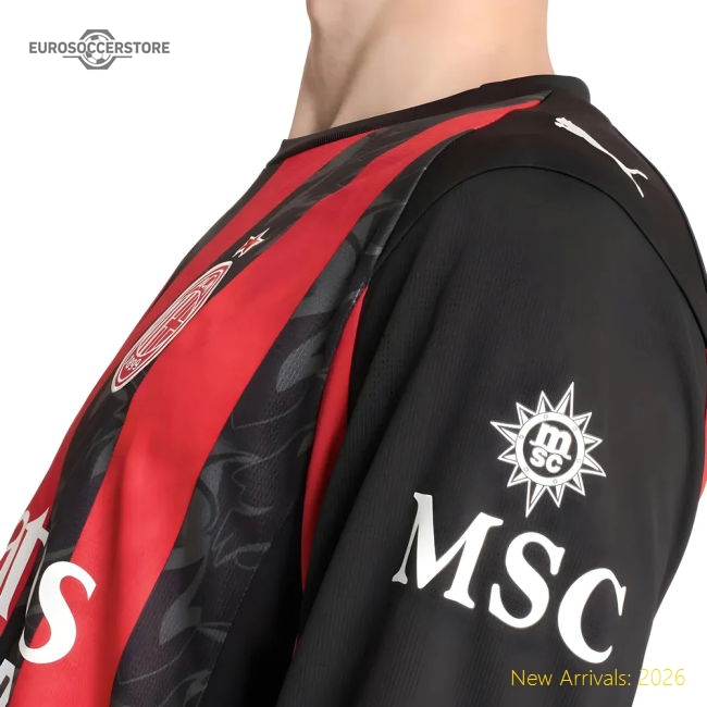 2025-2026 AC Milan Long Sleeve Home Shirt-Football Jersey Hub
