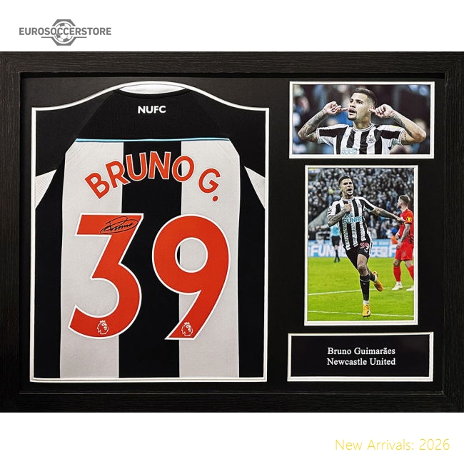 Newcastle United FC Bruno Guimaraes Signed Shirt (Framed)-Football Jersey Hub