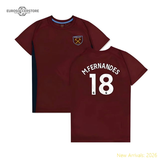West Ham United Poly T-Shirt (Claret/Blue) - Kids (M.Fernandes 18)-Football Jersey Hub