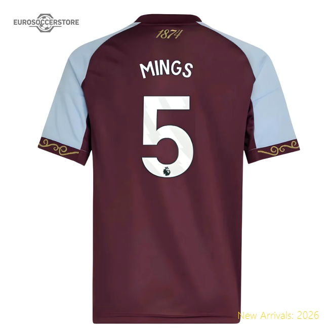2025-2026 Aston Villa Home Shirt (Kids) (Mings 5)-Football Jersey Hub