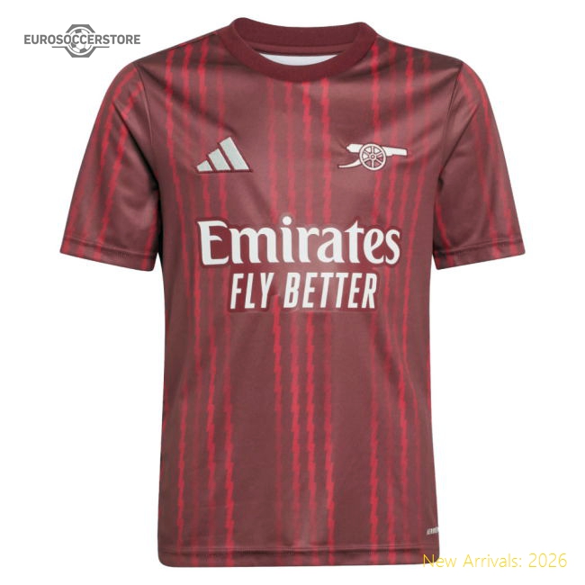 2025-2026 Arsenal Pre-Match Warm Up Shirt (Burgundy) - Kids-Football Jersey Hub