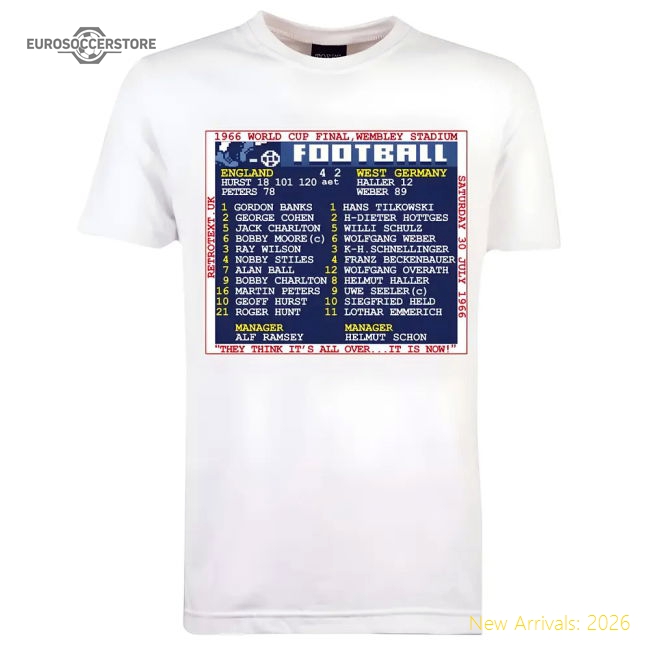 1966 World Cup Final (England) Retrotext T-Shirt - White-Football Jersey Hub