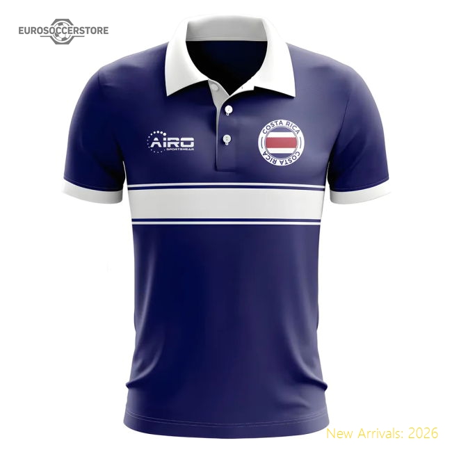 Costa Rica Concept Stripe Polo Shirt (Navy)-Football Jersey Hub