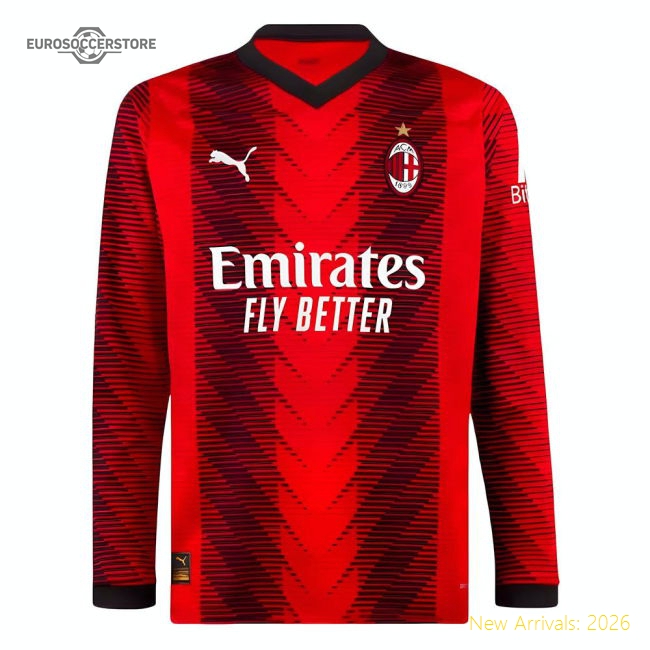 2023-2024 AC Milan Long Sleeve Home Shirt-Football Jersey Hub