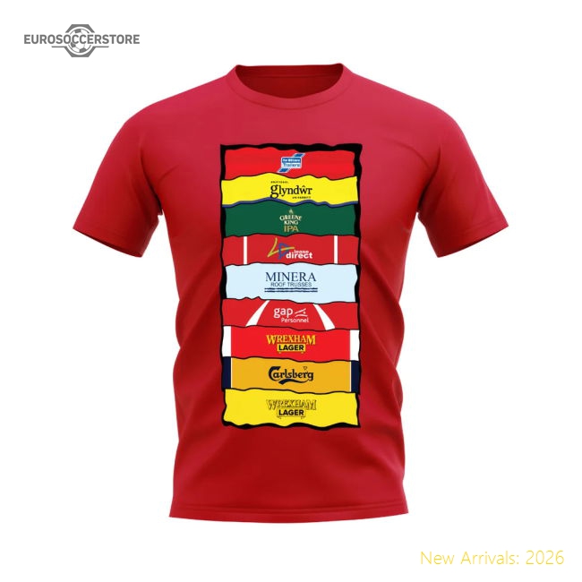 Wrexham Shirt Sponsor History T-shirt (Red)-Football Jersey Hub