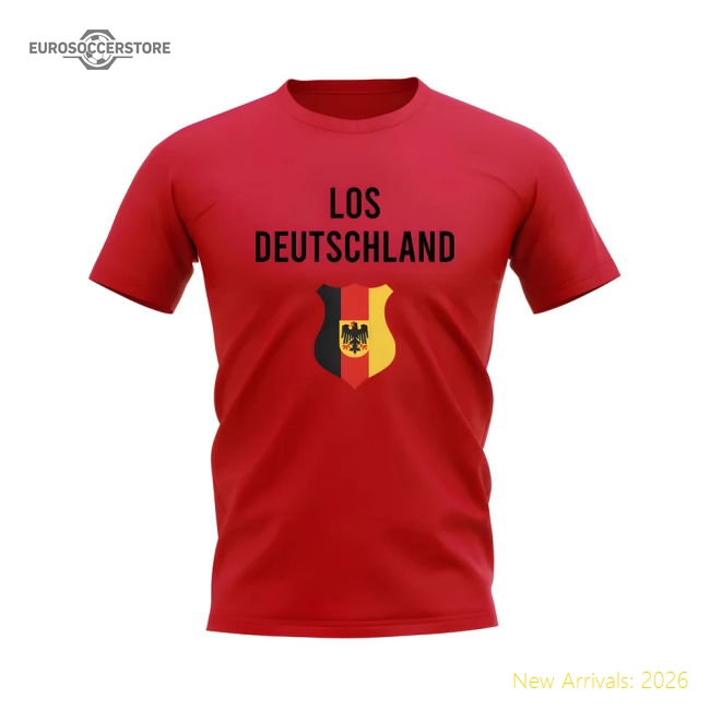 Los Deutschland Germany Fans Phrase T-shirt (Red)-Football Jersey Hub