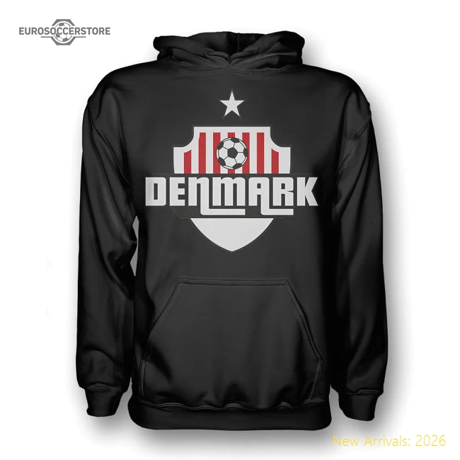 Denmark Country Logo Hoody (black) - Kids-Football Jersey Hub