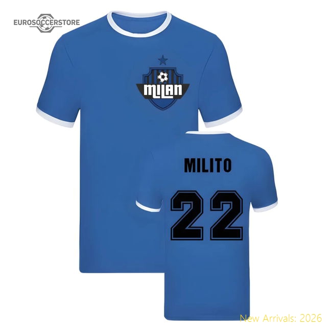 Diego Milito Milan Ringer Tee (Blue)-Football Jersey Hub