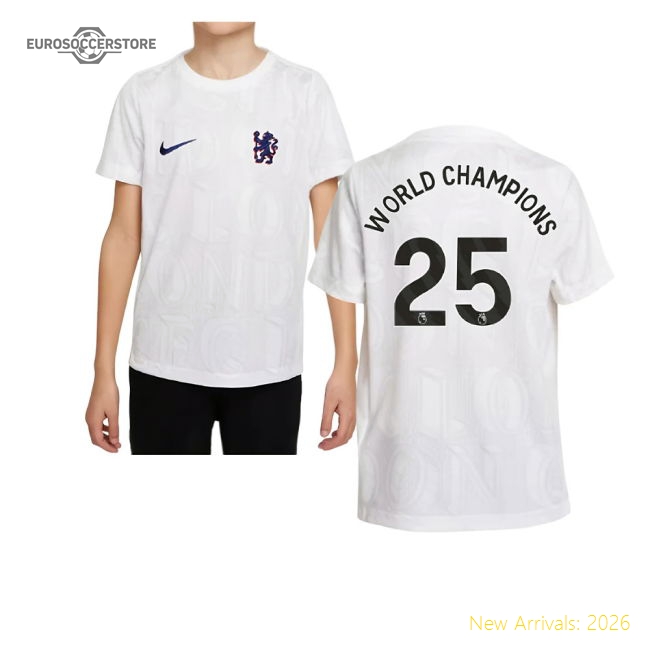 2025-2026 Chelsea Pre-Match Shirt (White) - Kids (World Champions 25)-Football Jersey Hub