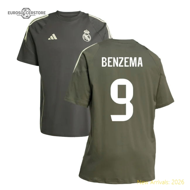 2025-2026 Real Madrid Training Tee (Utility Grey) (Benzema 9)-Football Jersey Hub