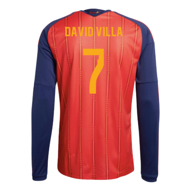 2026-2027 Spain Long Sleeve Home Shirt (David Villa 7)-Football Jersey Hub