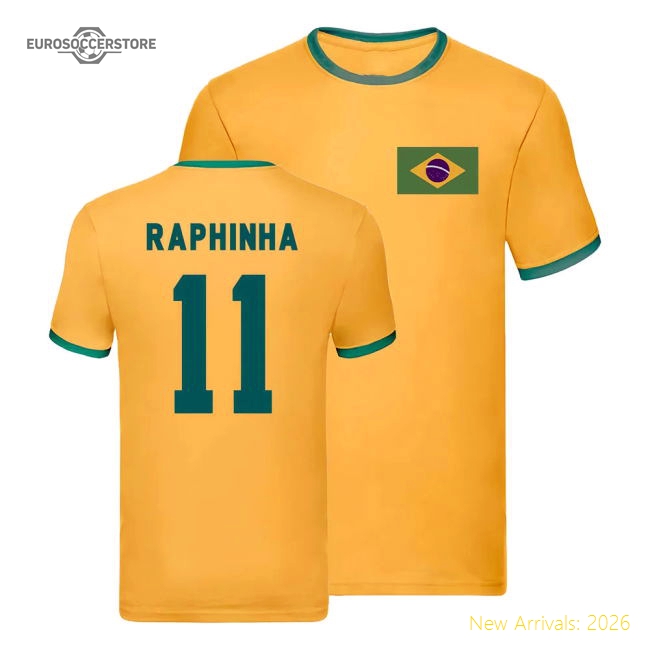 Brazil Ringer T-Shirt (Raphinha 11)-Football Jersey Hub