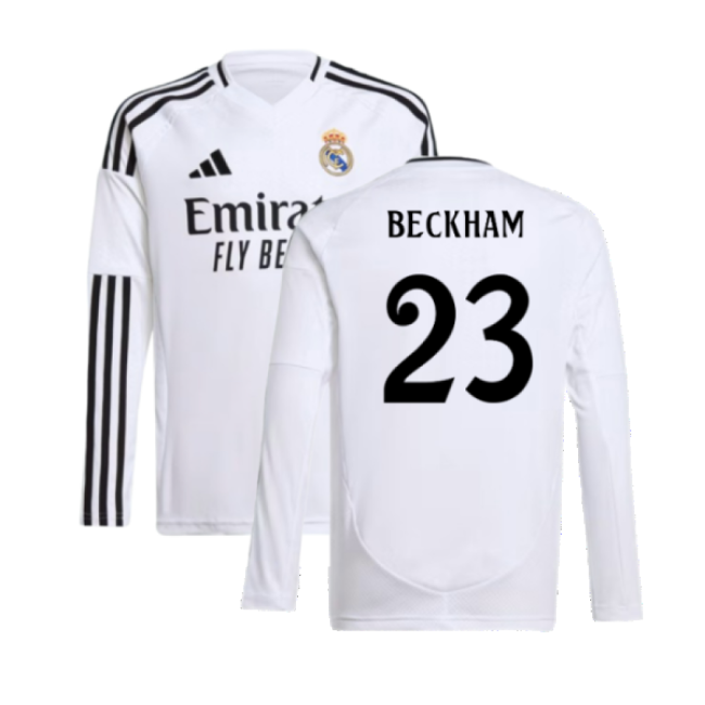 2024-2025 Real Madrid Long Sleeve Home Shirt (Kids) (Beckham 23)-Football Jersey Hub