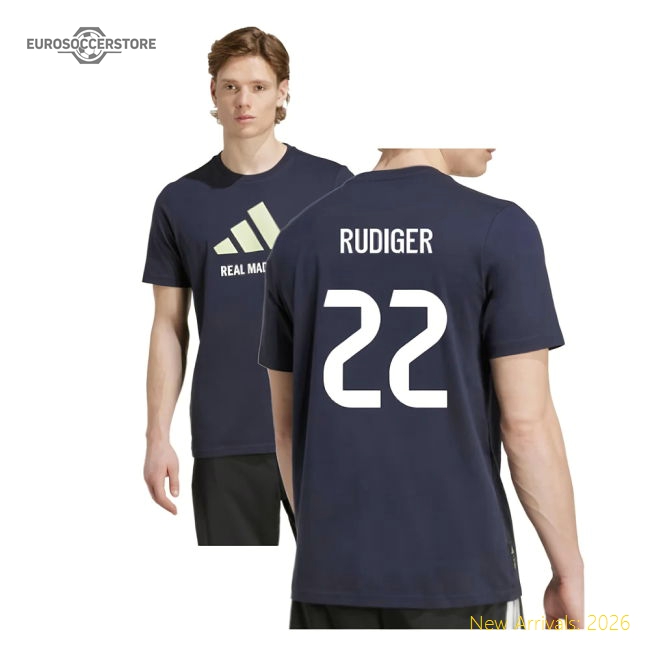 2025-2026 Real Madrid Seasonal Graphic Tee (Legend Ink) (Rudiger 22)-Football Jersey Hub