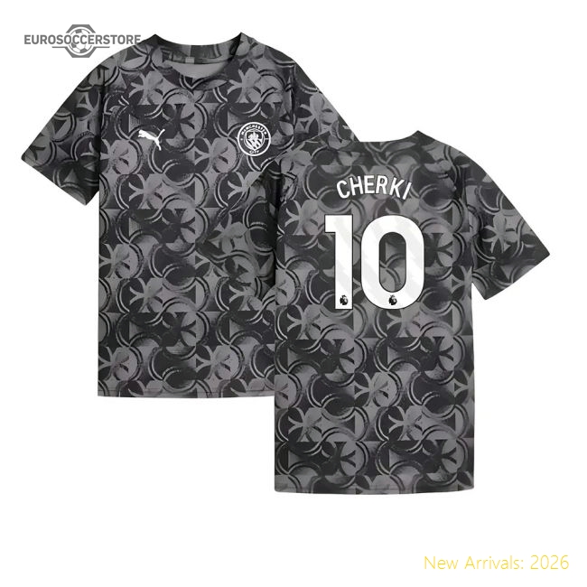 2025-2026 Man City Warm Up Jersey (Black) - Kids (Cherki 10)-Football Jersey Hub