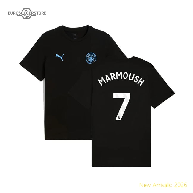 2025-2026 Man City FtblESS Tee (Black) (Marmoush 7)-Football Jersey Hub