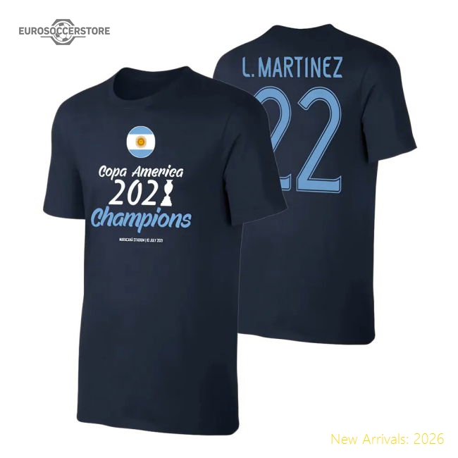 Argentina WINNERS T-Shirt (L. Martinez 22) Dark Blue-Football Jersey Hub