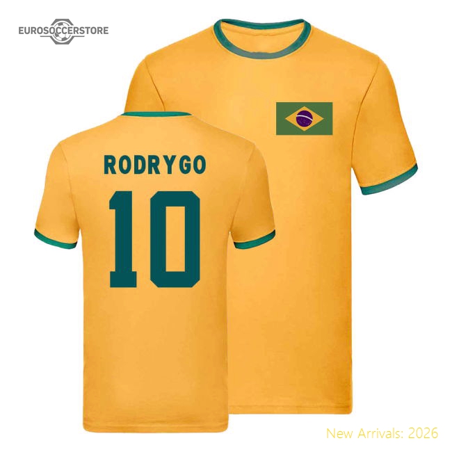 Brazil Ringer T-Shirt (Rodrygo 10)-Football Jersey Hub