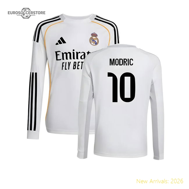 2025-2026 Real Madrid Long Sleeve Home Shirt (Kids) (Modric 10)-Football Jersey Hub
