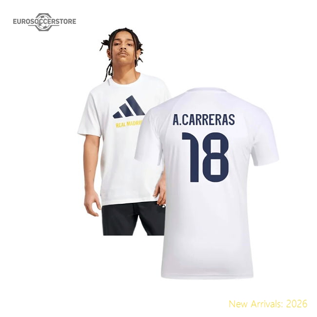 2025-2026 Real Madrid Seasonal Graphic Tee (White) (A.Carreras 18)-Football Jersey Hub