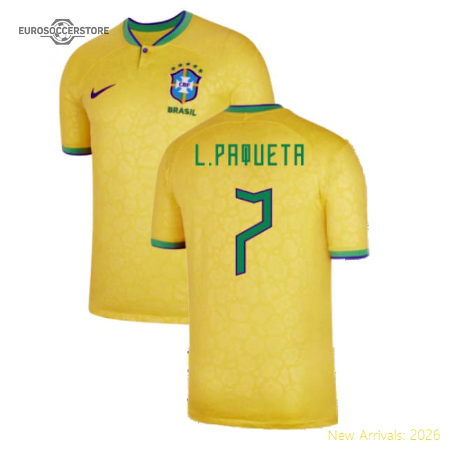 2022-2023 Brazil Home Shirt (L.PAQUETA 7)-Football Jersey Hub