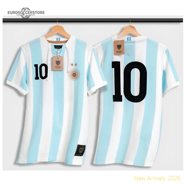 Argentina Home Retro Shirt with Laces El Sol-Football Jersey Hub