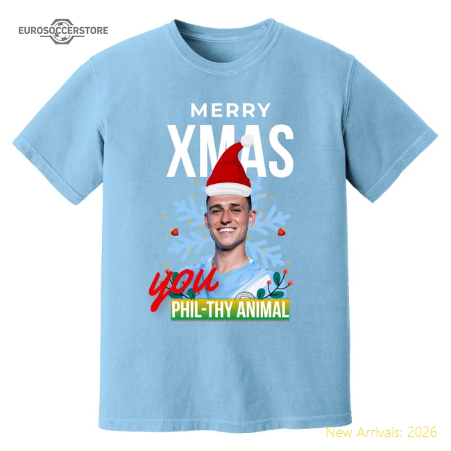 Phil Foden Christmas T-Shirt (Sky)-Football Jersey Hub