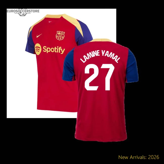 2023-2024 Barcelona Strike Training Shirt (Red) (Lamine Yamal 27)-Football Jersey Hub