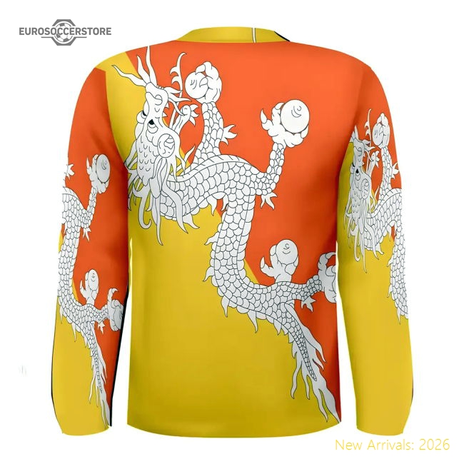Bhutan Flag Long Sleeve Sublimated Sports Jersey-Football Jersey Hub