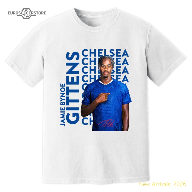 Jamie Bynoe Gittens Chelsea New Signing T-Shirt (White)-Football Jersey Hub