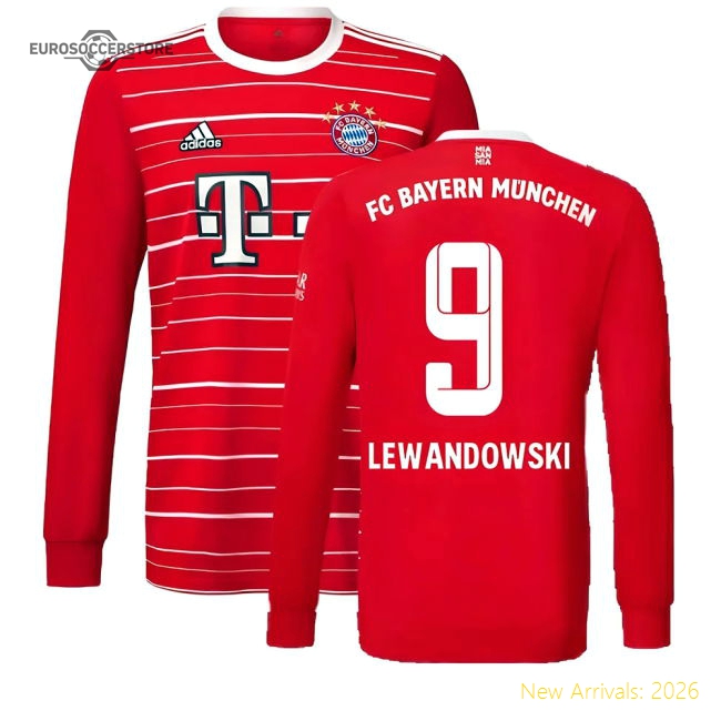 2022-2023 Bayern Munich Long Sleeve Home Shirt (LEWANDOWSKI 9)-Football Jersey Hub
